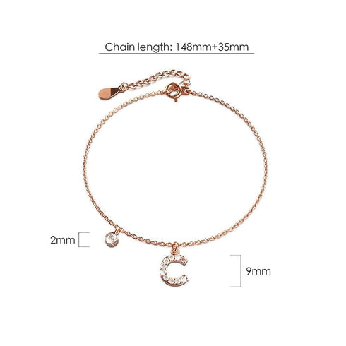Solid 925 Sterling Silver Initial Crystal Personalised Alphabet Letter Bracelet Rose Gold Filled